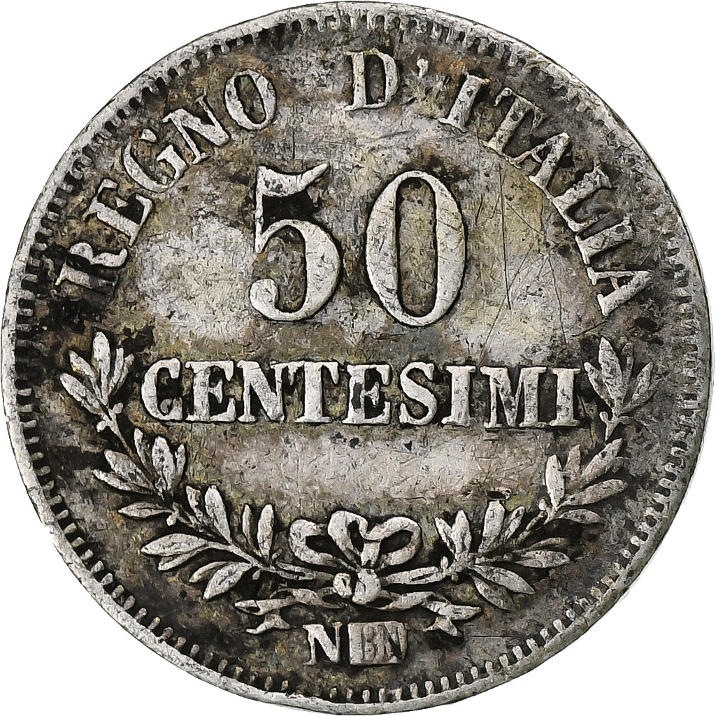 Włochy, Vittorio Emanuele II, 50 Centesimi, 1867, Naples, Srebro, EF(40-45)