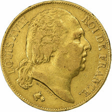 França, Louis XVIII, 20 Francs, 1817, Paris, Dourado, VF(30-35), Gadoury:1028