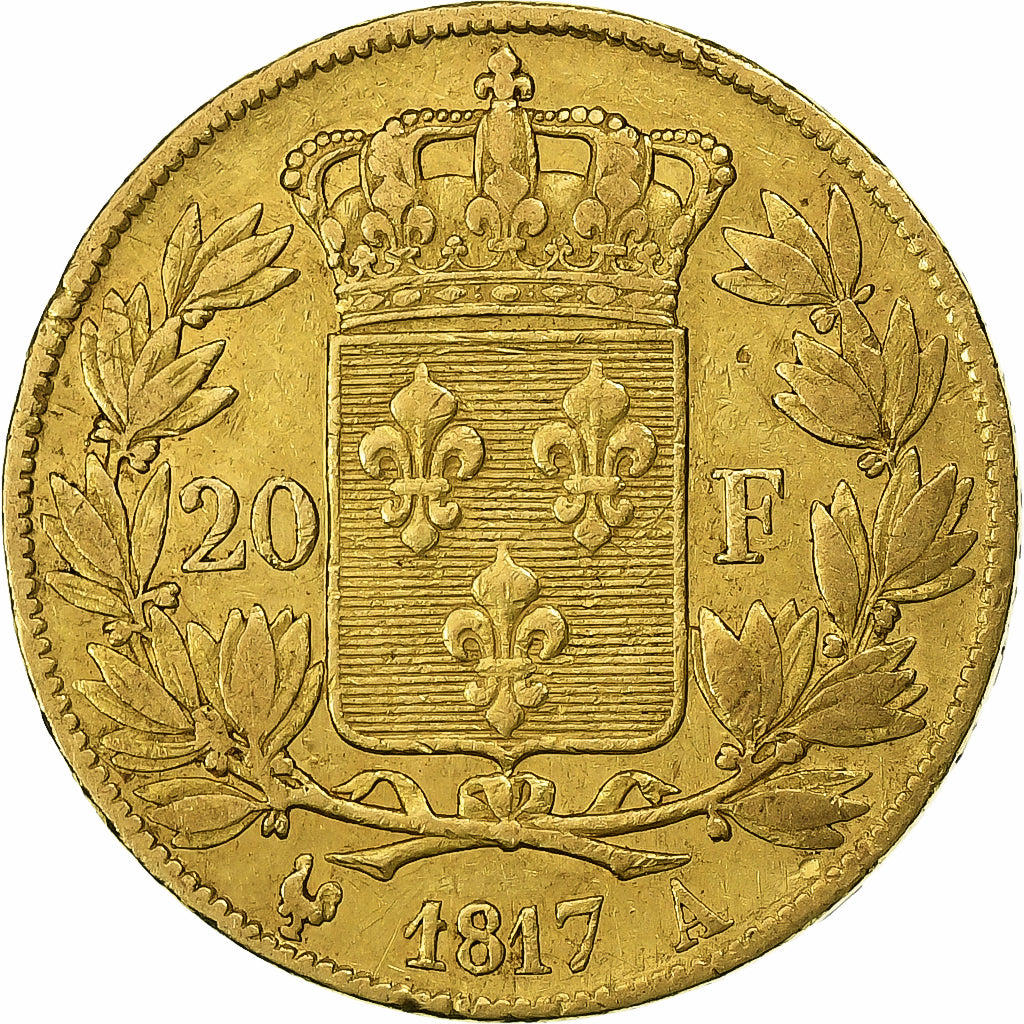 Francia, Louis XVIII, 20 Francs, 1817, Paris, Oro, MB+, Gadoury:1028, Le