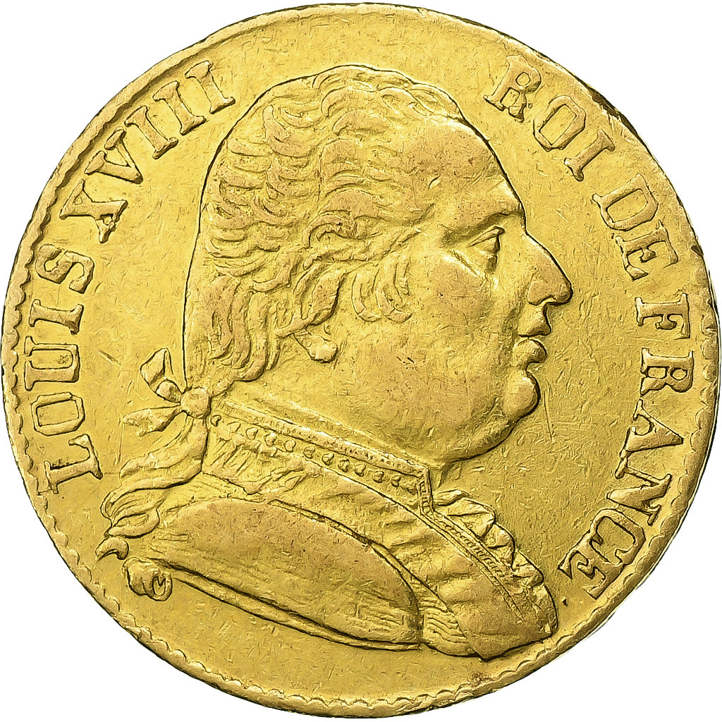 France, Louis XVIII, 20 Francs, 1815, London, Gold, EF(40-45), Gadoury:1027, Le