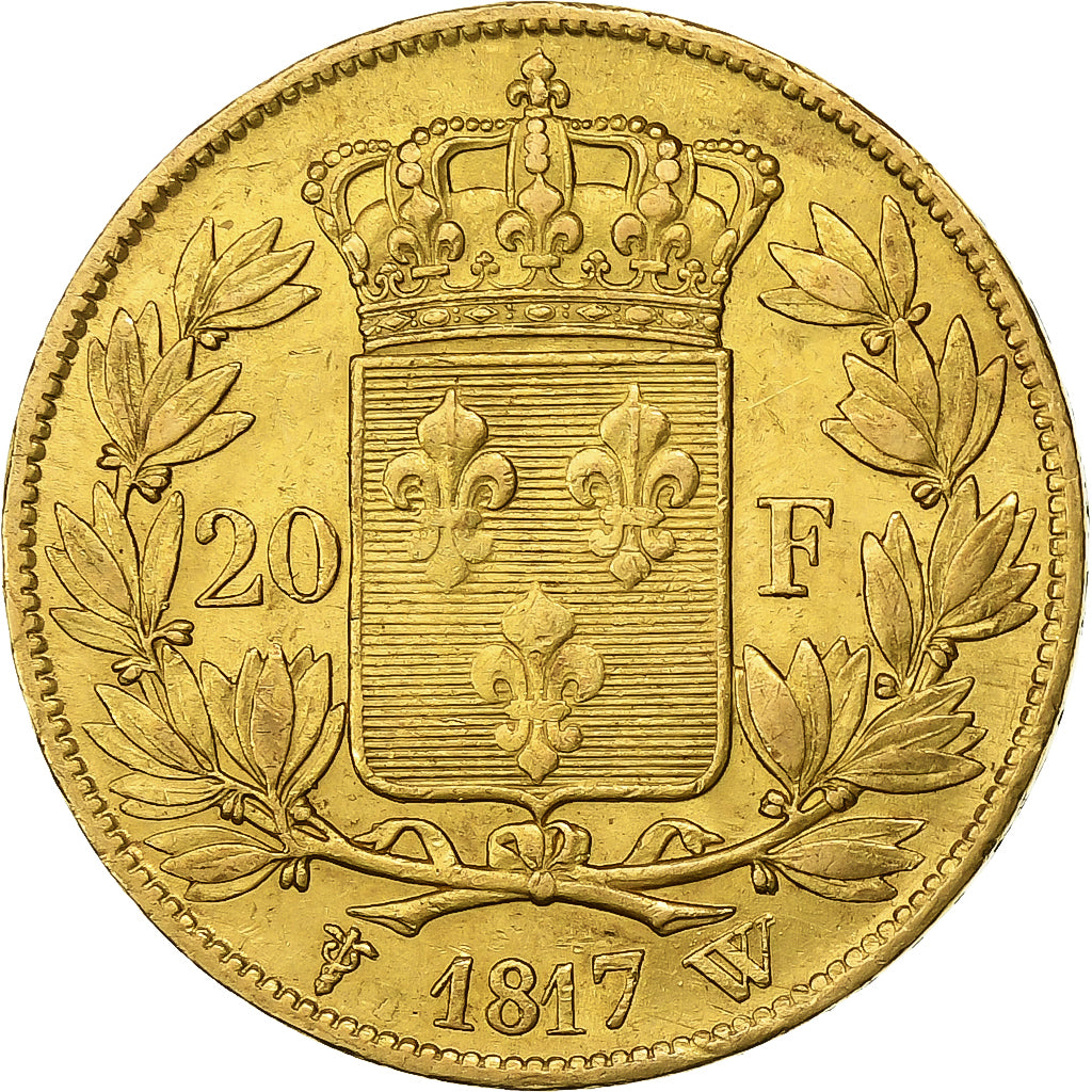 Francia, Louis XVIII, 20 Francs, 1817, Lille, Oro, BB+, Gadoury:1028, Le