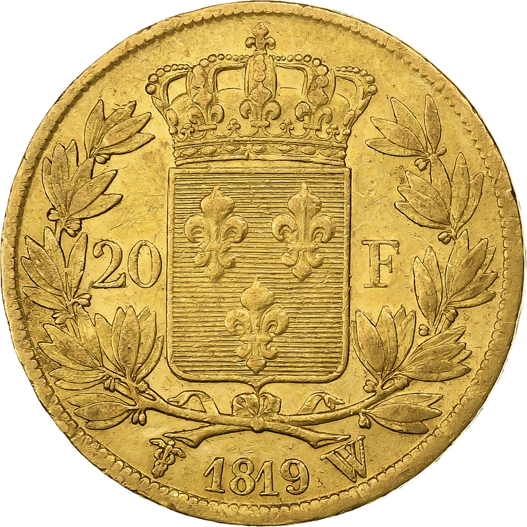 Francia, Louis XVIII, 20 Francs, 1819, Lille, Oro, BB, Gadoury:1028, KM:712.9