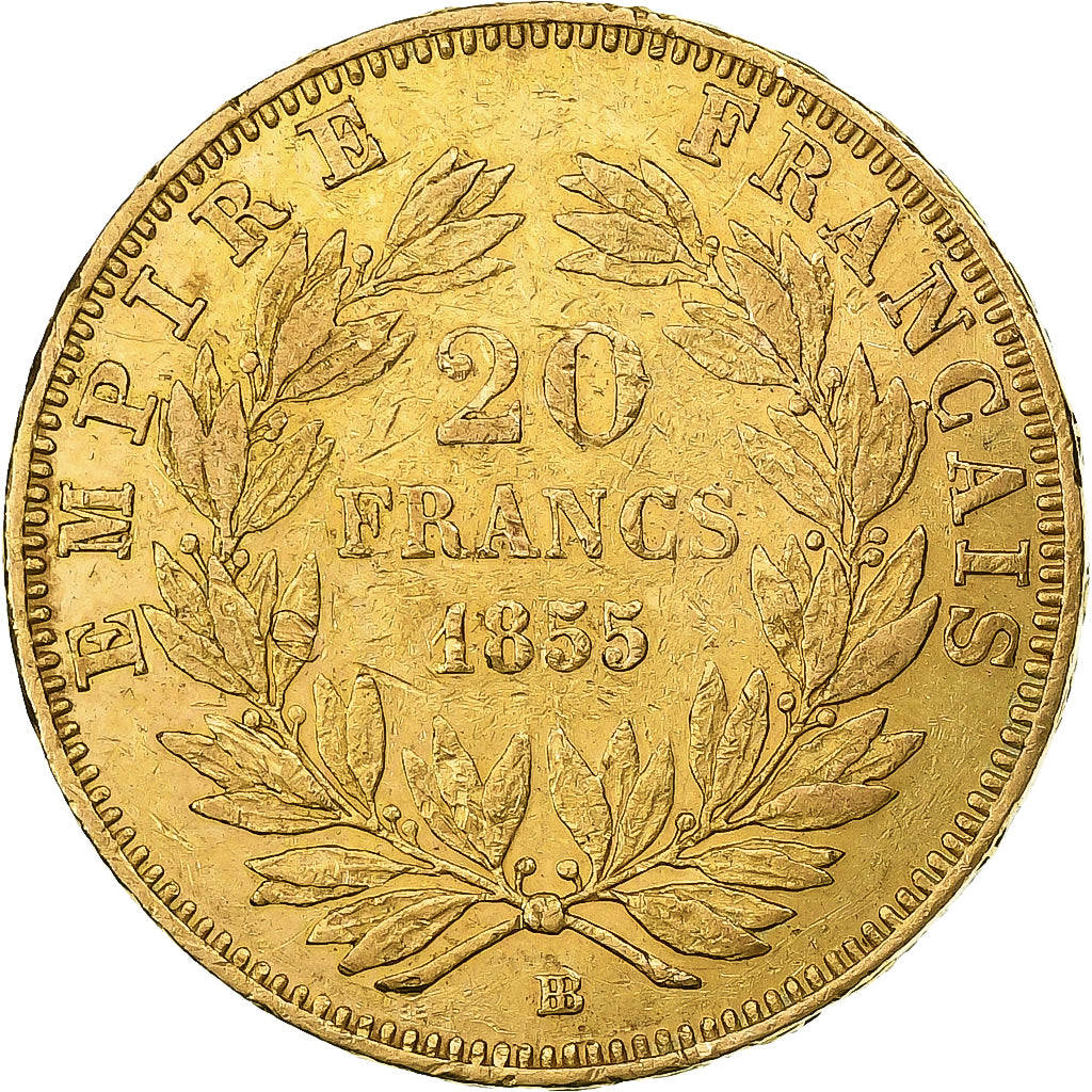 Frankrijk, 20 Francs, Napoléon III, 1855, Strasbourg, Tête de chien, Goud, ZF