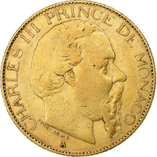Monaco, Charles III, 20 Francs, Vingt, 1878, Paris, Gold, VF(30-35), KM:98