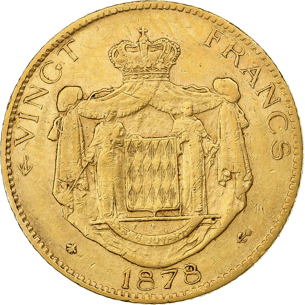 Monaco, Charles III, 20 Francs, Vingt, 1878, Paris, Gold, VF(30-35), KM:98