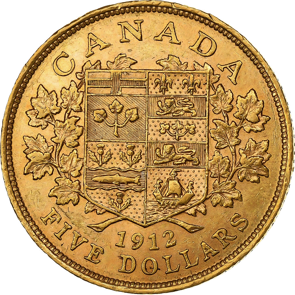 Canada, George V, 5 Dollars, 1912, Royal Canadian Mint, Gold, AU(50-53), KM:26