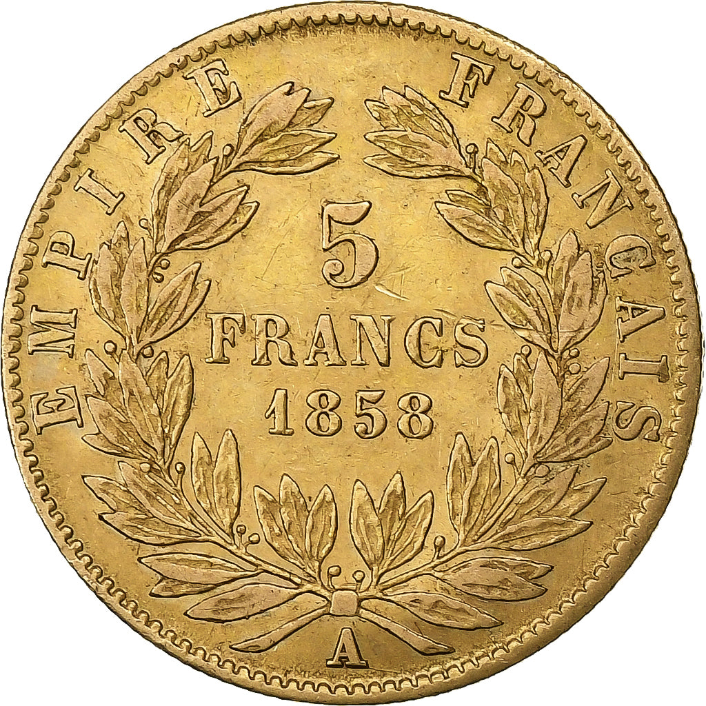 Francia, 5 Francs, Napoléon III, 1858, Paris, Oro, BB, Gadoury:1001, KM:787.1