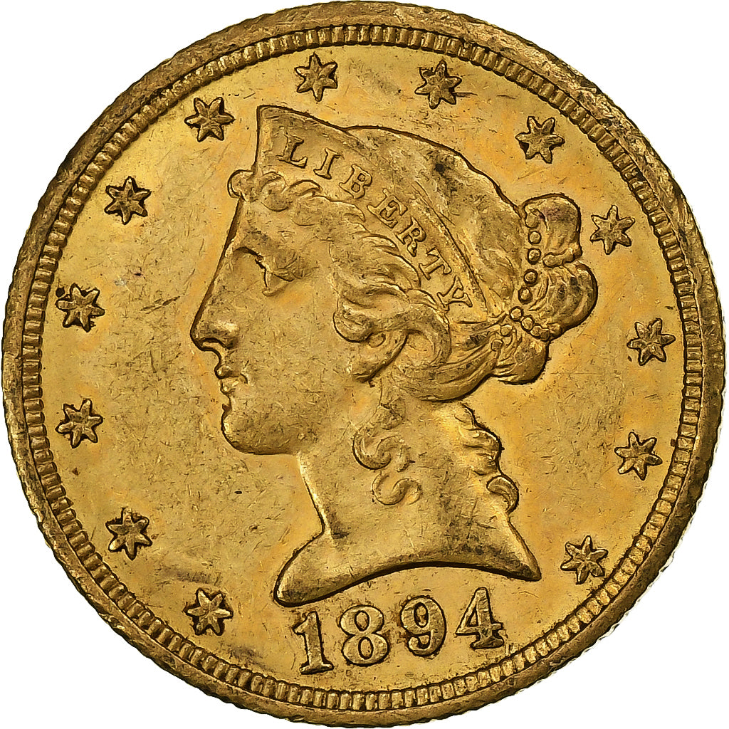 United States, $5, Half Eagle, Coronet Head, 1894, New Orleans, Gold, AU(50-53)