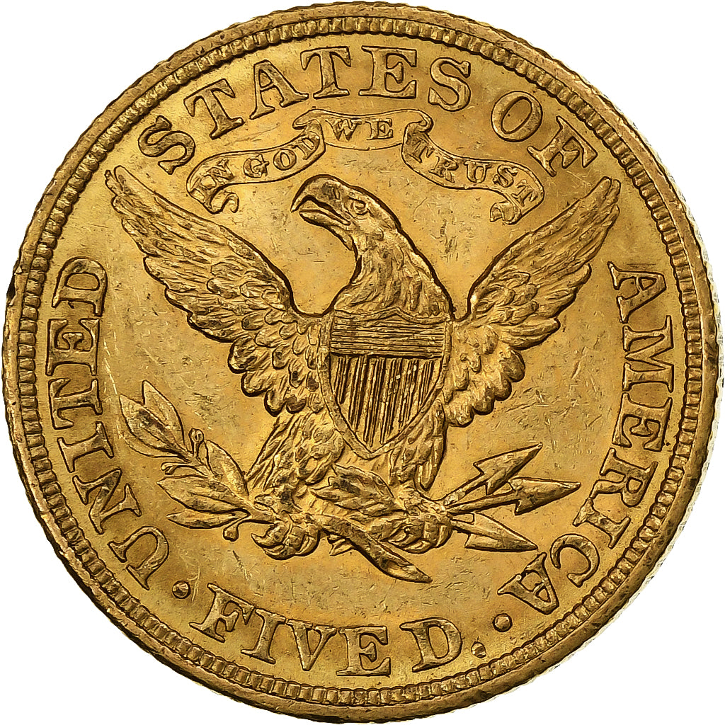 United States, $5, Half Eagle, Coronet Head, 1908, Philadelphia, Gold