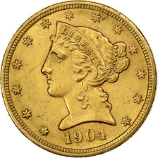 United States, $5, Half Eagle, Coronet Head, 1904, Philadelphia, Gold