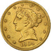 USA, $5, Half Eagle, Coronet Head, 1904, Philadelphia, Złoto, AU(55-58), KM:101