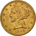 Estados Unidos, $5, Half Eagle, Coronet Head, 1906, Philadelphia, Oro, EBC