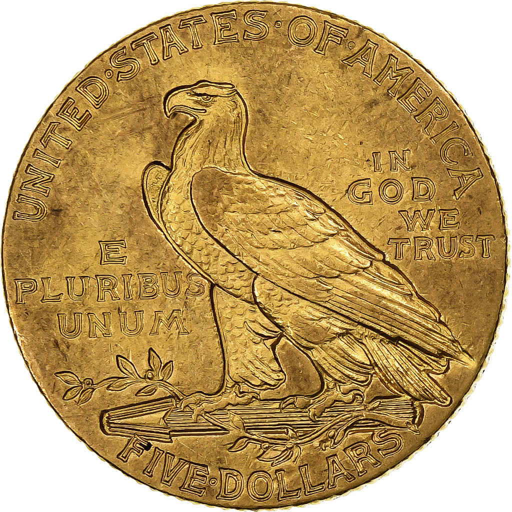 United States, $5, Half Eagle, Indian Head, 1908, Philadelphia, Gold, AU(50-53)