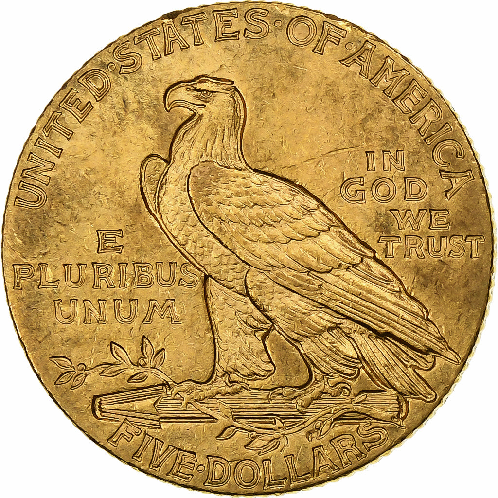 United States, $5, Half Eagle, Indian Head, 1909, Philadelphia, Gold, AU(50-53)