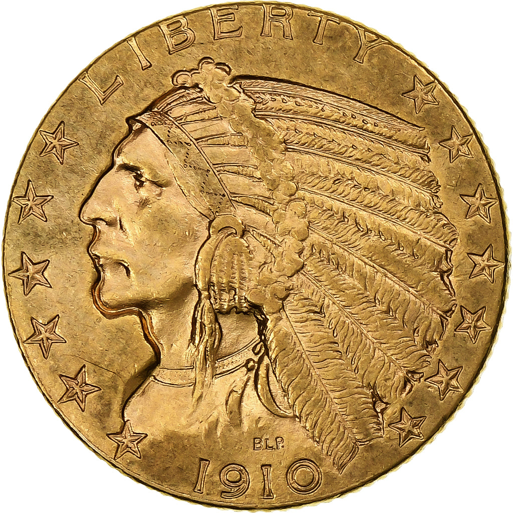 United States, $5, Half Eagle, Indian Head, 1910, Philadelphia, Gold, AU(50-53)