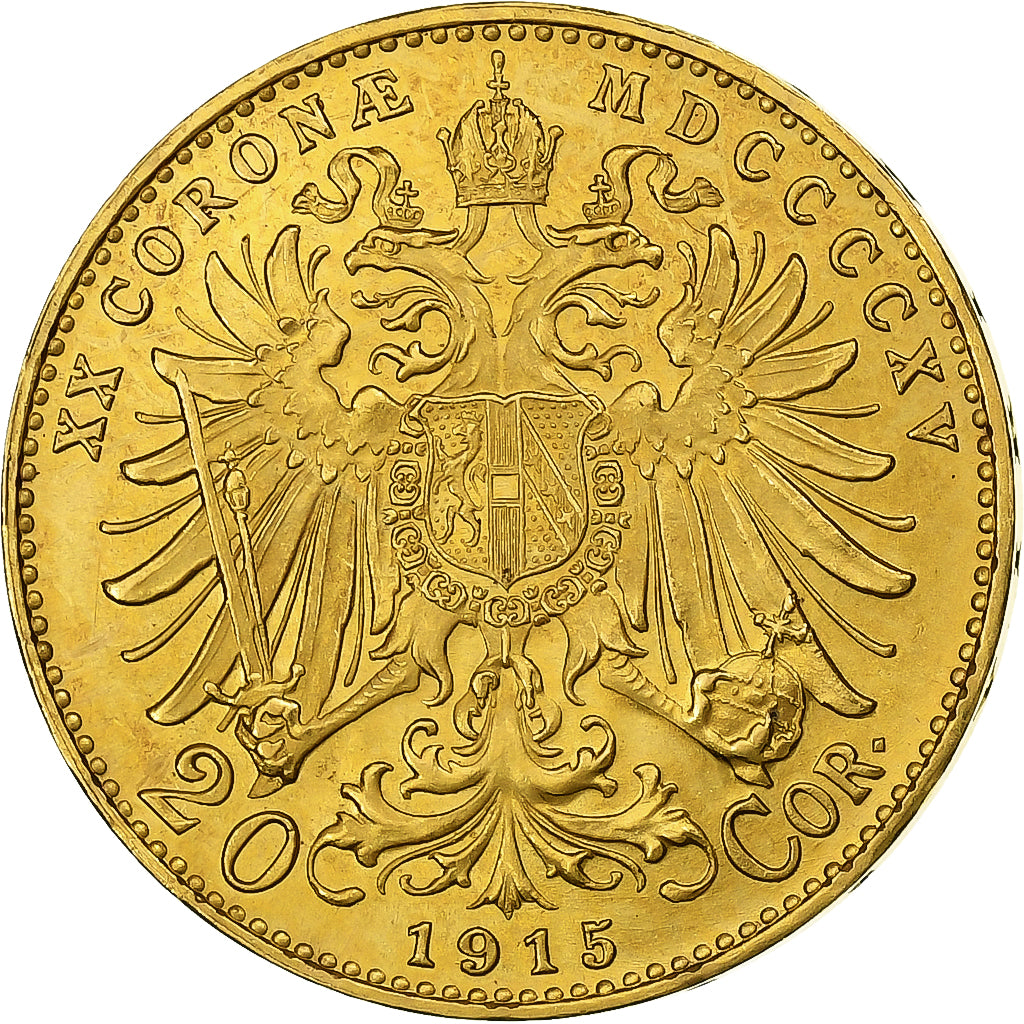 Austria, Franz Joseph I, 20 Corona, 1915, Vienna, Official restrike, Gold