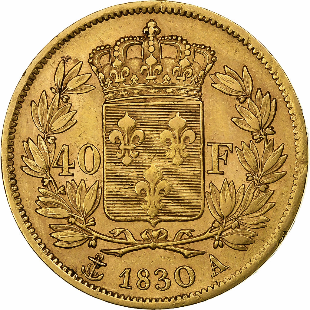 Francja, 40 Francs, Charles X, 1830, Paris, Złoto, EF(40-45), Gadoury:1105