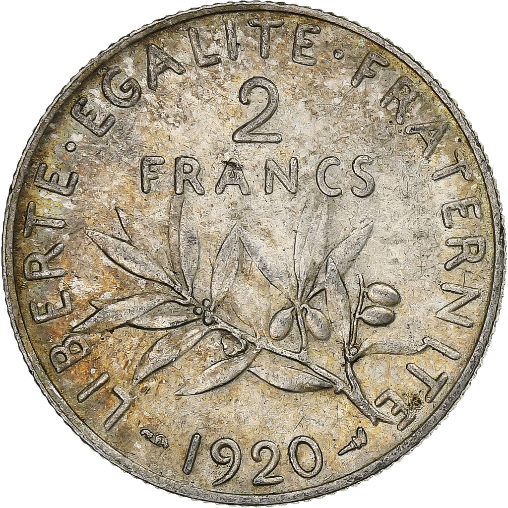 France, 2 Francs, Semeuse, 1920, Paris, Silver, AU(50-53), Gadoury:532, KM:845.1