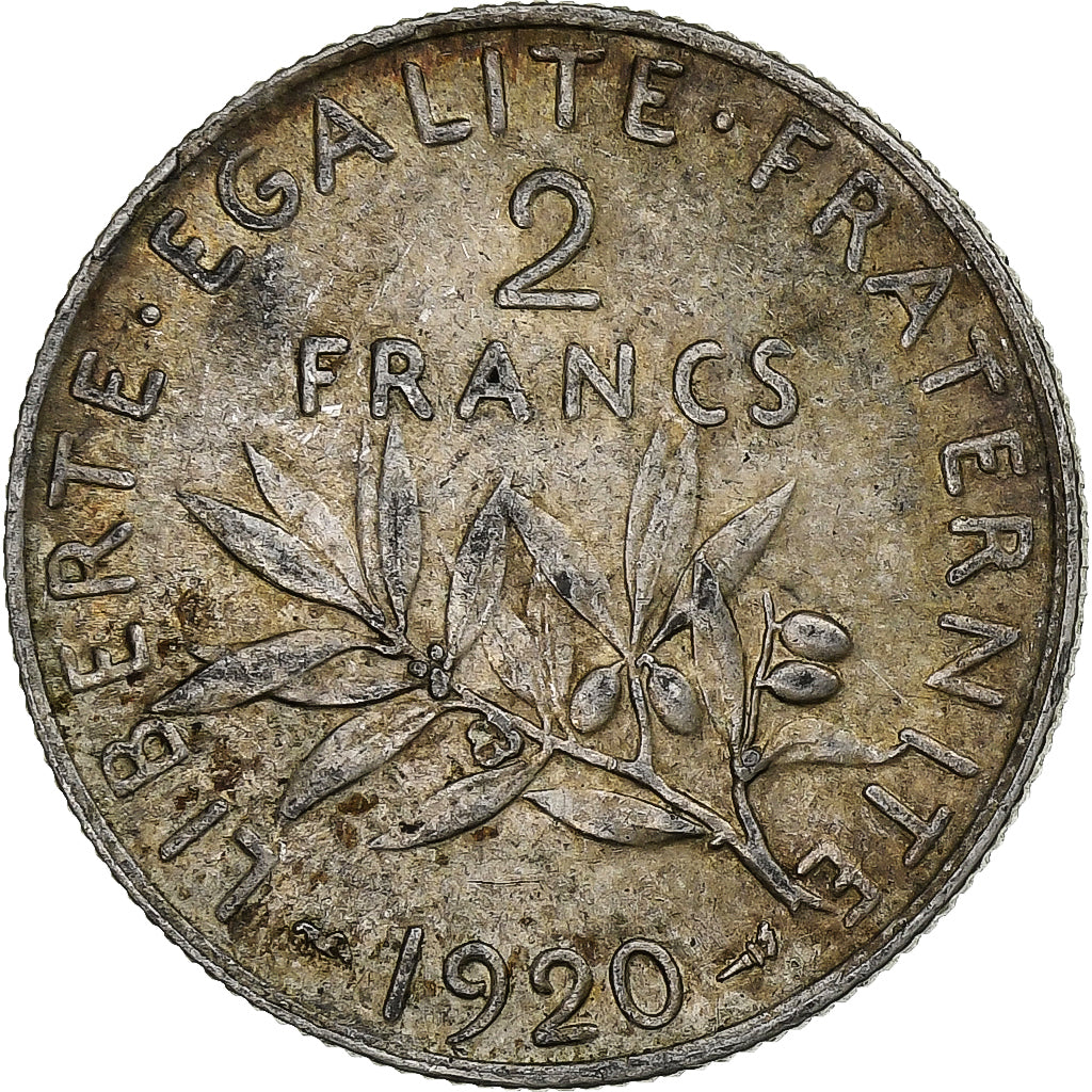 Francia, 2 Francs, Semeuse, 1920, Paris, Argento, BB+, Gadoury:532, KM:845.1
