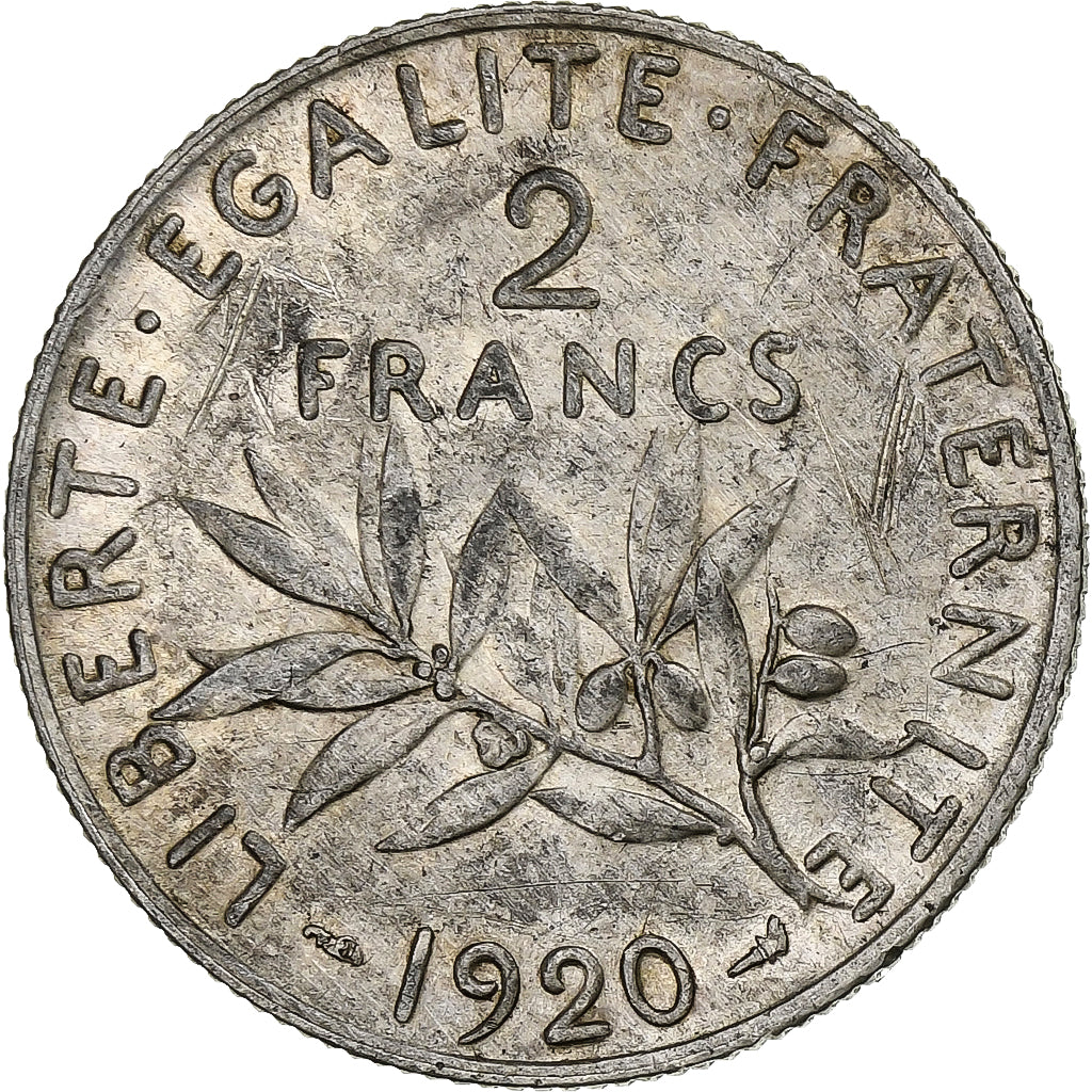 France, 2 Francs, Semeuse, 1920, Paris, Silver, AU(50-53), Gadoury:532, KM:845.1