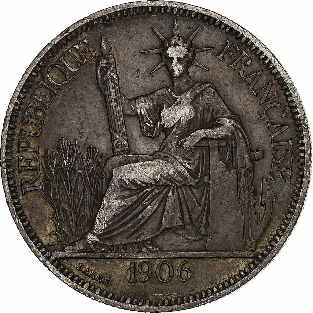 FRENCH INDO-CHINA, Piastre, 1906, Paris, Silver, EF(40-45), Lecompte:289