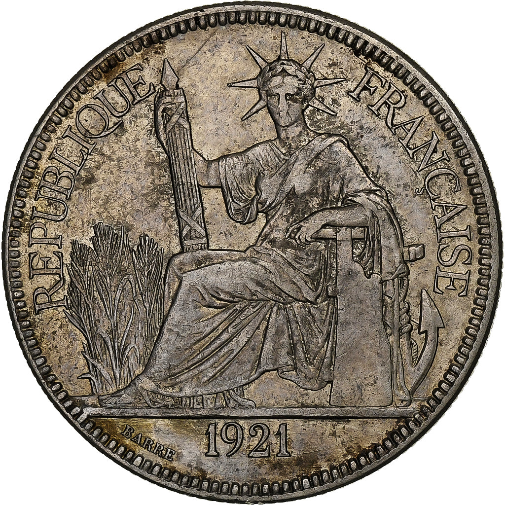 FRENCH INDO-CHINA, Piastre, 1921, San Francisco, Silver, EF(40-45)