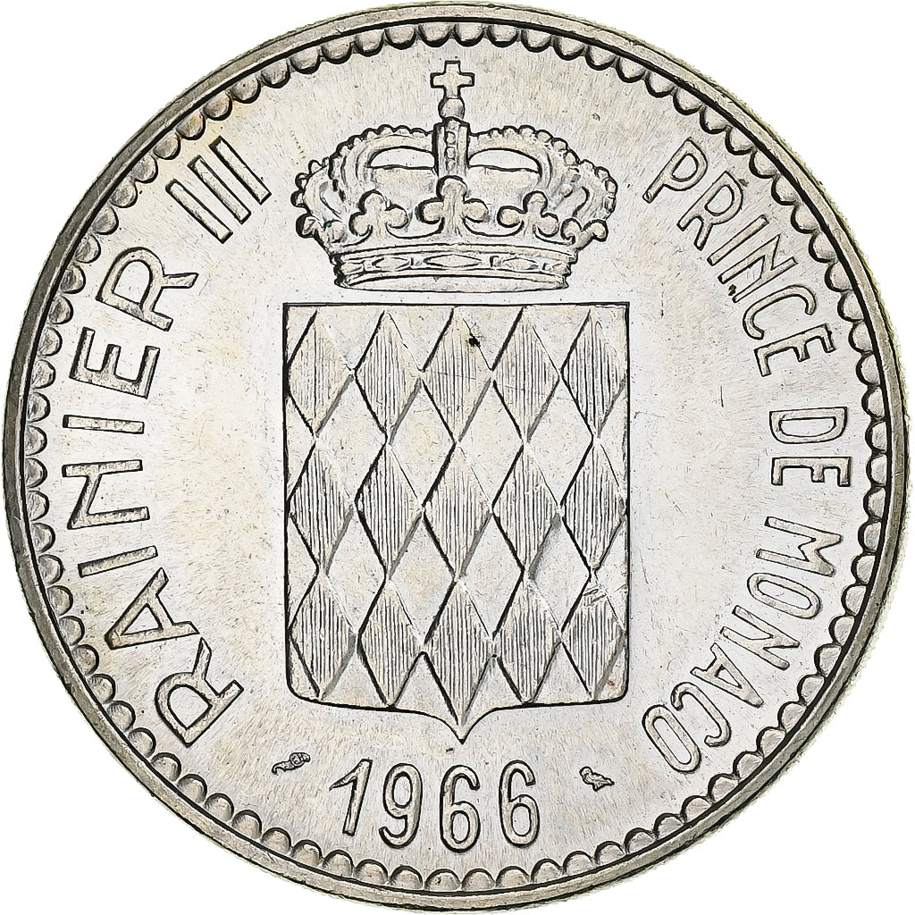 Monaco, Rainier III, 10 Francs, 1966, Paris, Silver, MS(63), Gadoury:155, KM:146