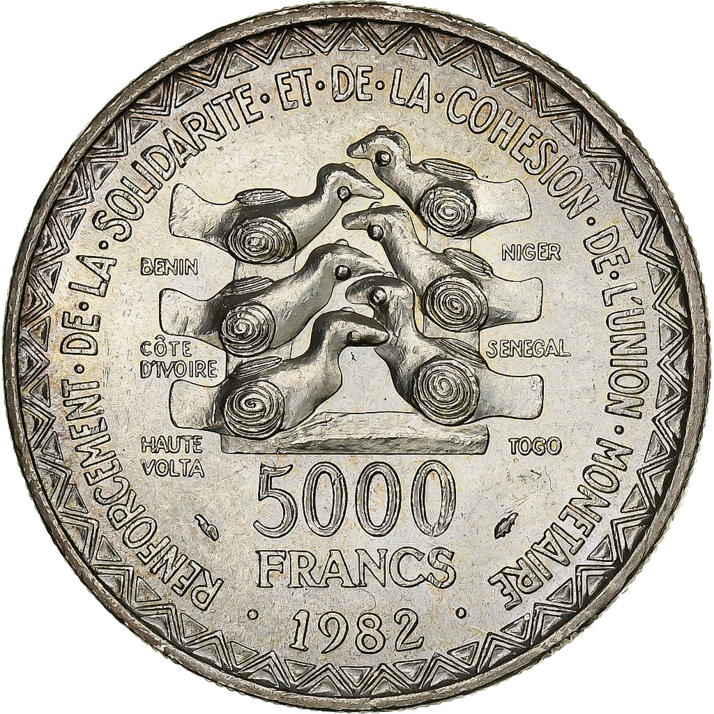 West African States, 5000 Francs, 1982, Silver, AU(55-58), KM:11