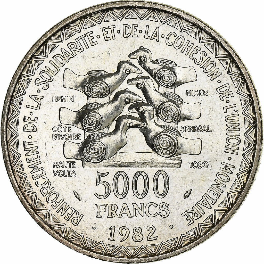 West African States, 5000 Francs, 1982, Silver, MS(60-62), KM:11