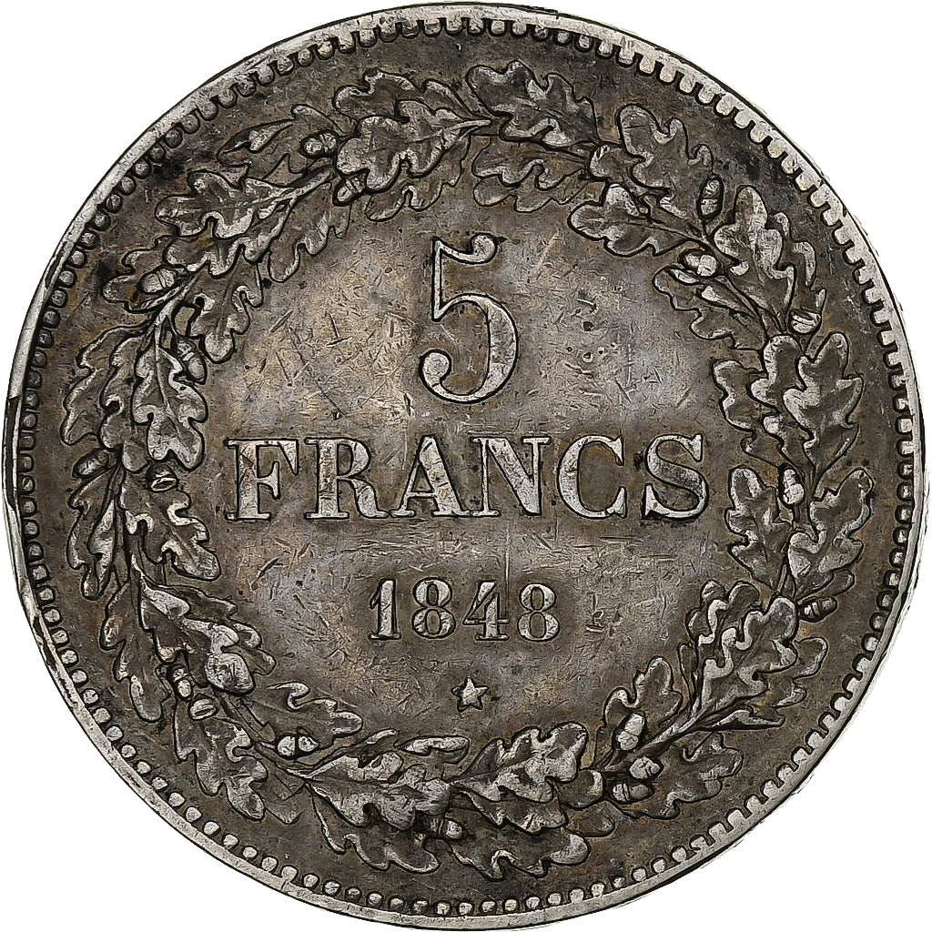 Belgium, Leopold I, 5 Francs, 5 Frank, 1848, Brussels, Silver, EF(40-45), KM:3.2