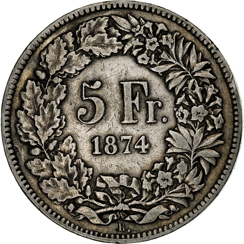 Switzerland, 5 Francs, 1874, Bruxelles, Silver, VF(30-35), KM:11
