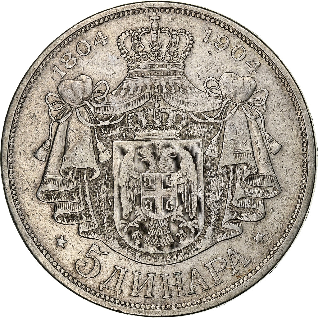 Serbia, Peter I, 5 Dinara, 1904, Silver, VF(30-35), KM:27