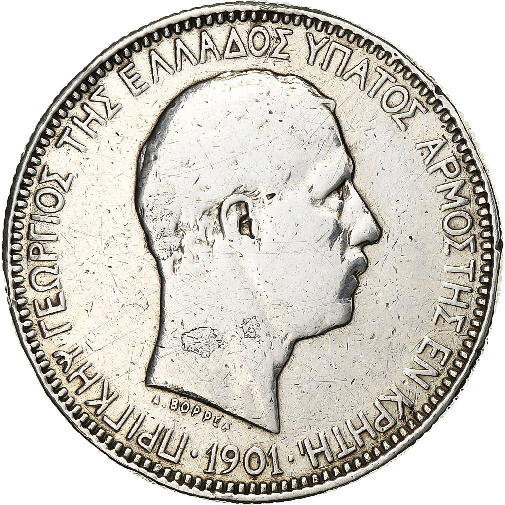 Crête, Prince George, 5 Drachmai, 1901, Paris, Argent, B+, KM:9