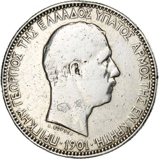 Crête, Prince George, 5 Drachmai, 1901, Paris, Argent, B+, KM:9