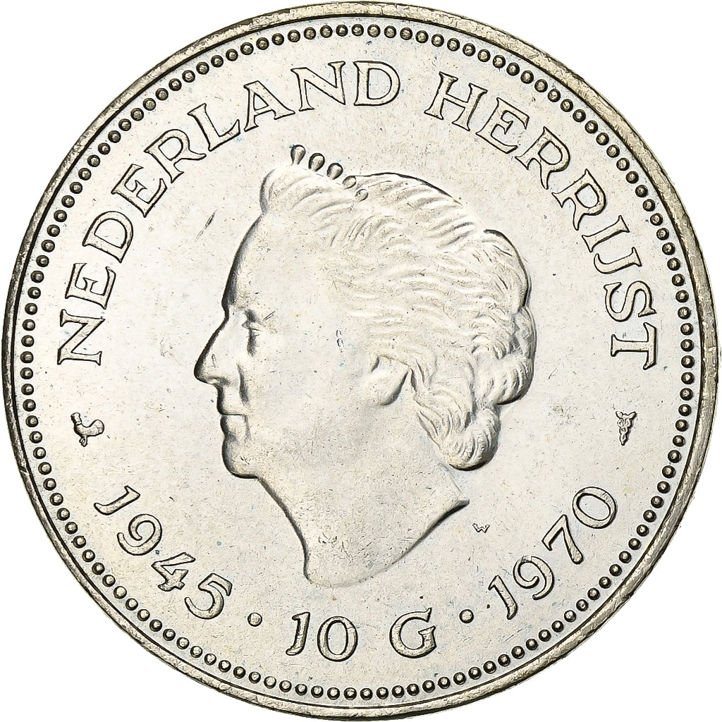 Netherlands, Juliana, 10 Gulden, 1970, Utrecht, Silver, MS(60-62), KM:195