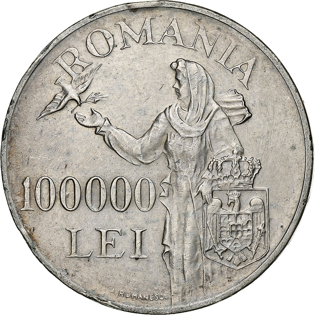 Romania, Mihai I, 100000 Lei, 1946, Silver, EF(40-45), KM:71