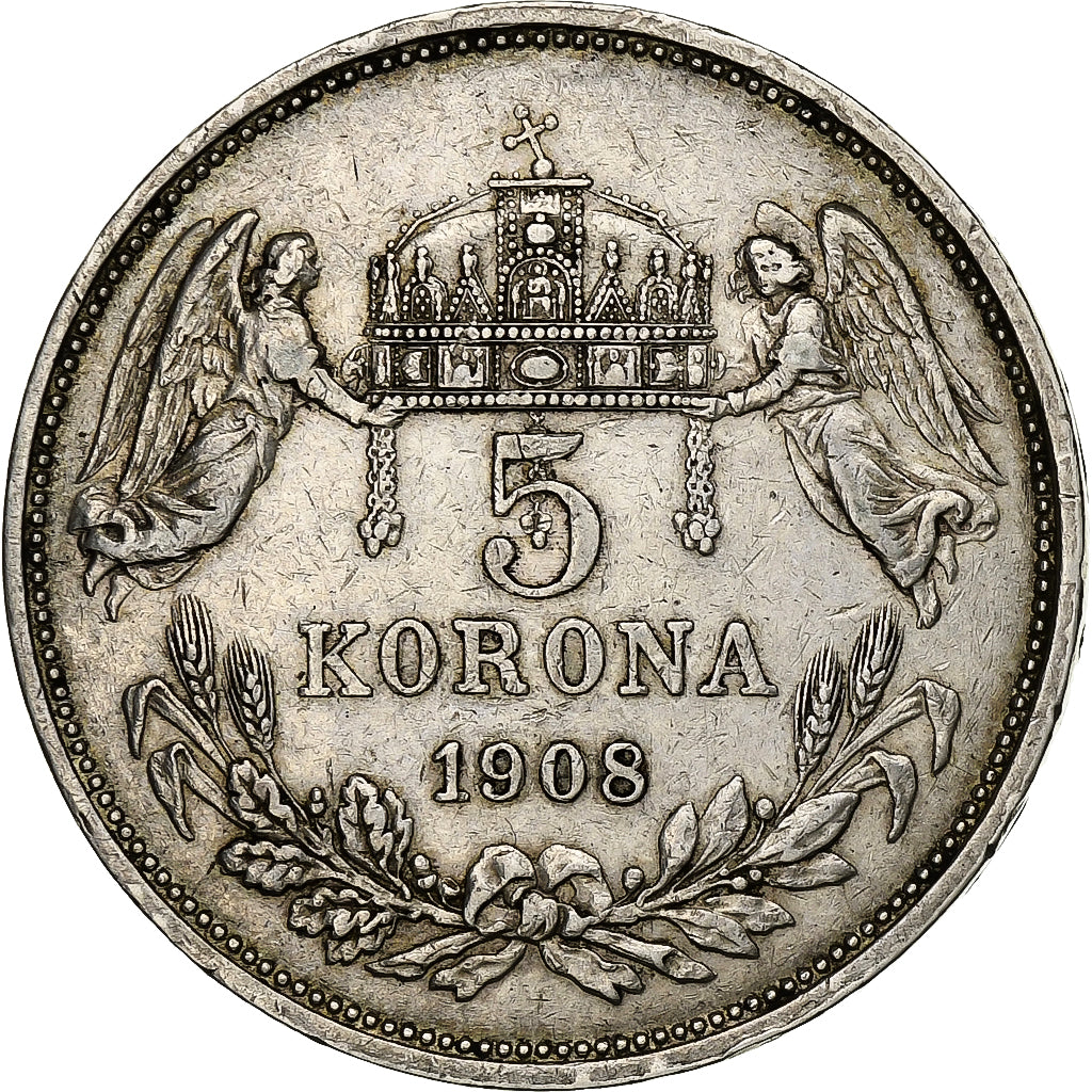 Hungary, Franz Joseph I, 5 Korona, 1908, Kormoczbanya, Silver, EF(40-45), KM:488