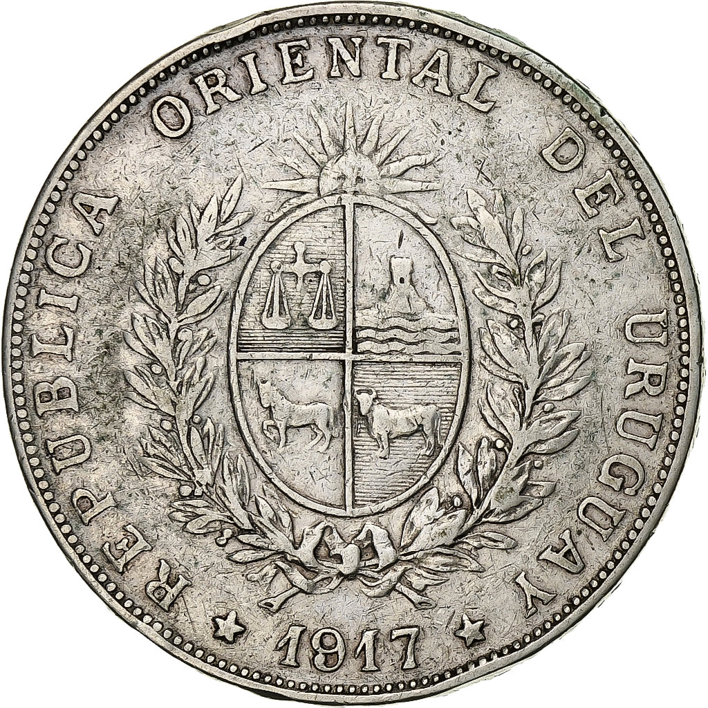 Urugwaj, Peso, 1917, Srebro, VF(30-35), KM:23