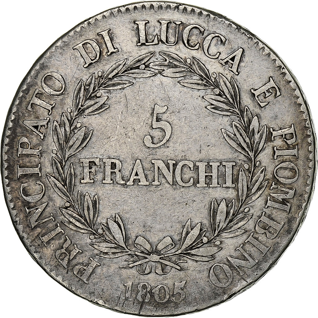 ITALIAN STATES, LUCCA, Felix and Elisa, 5 Franchi, 1805, Firenze, Silver