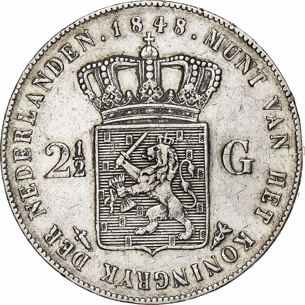 Netherlands, 2 1/2 Gulden, 1848, Utrecht, Silver, VF(30-35), KM:69