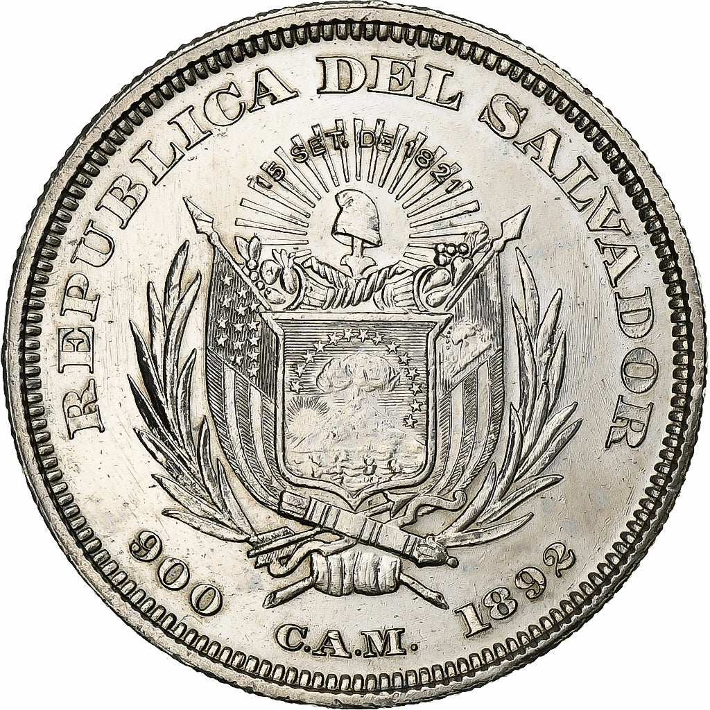 El Salvador, Peso, Colon, 1892, Central American Mint, Plata, MBC+, KM:114