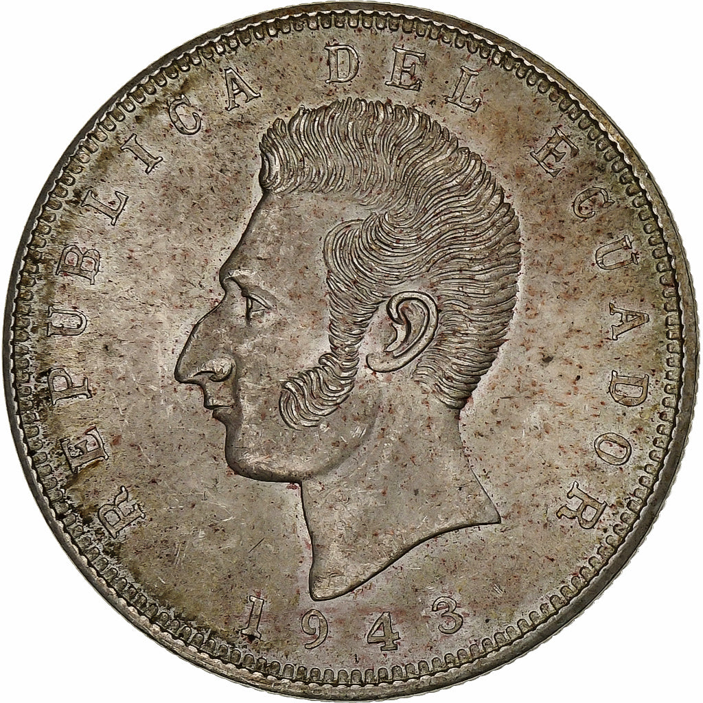 Ecuador, 5 Sucres, Cinco, 1943, Mexico City, Argento, SPL, KM:79