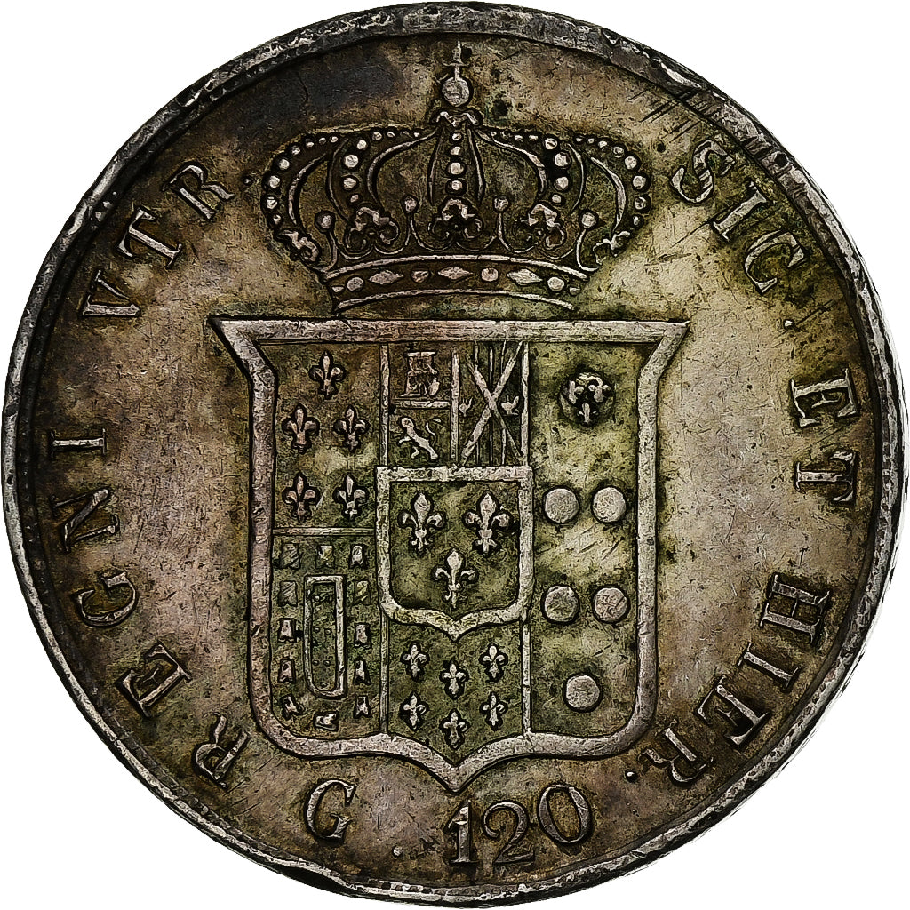 DEPARTAMENTY WŁOSKIE, NAPLES, Ferdinando II, 120 Grana, 1857, Naples, Srebro