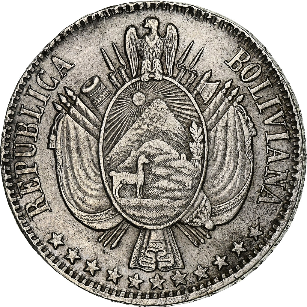 Bolivia, Boliviano, 1867, Potosi, Silver, EF(40-45), KM:152.2