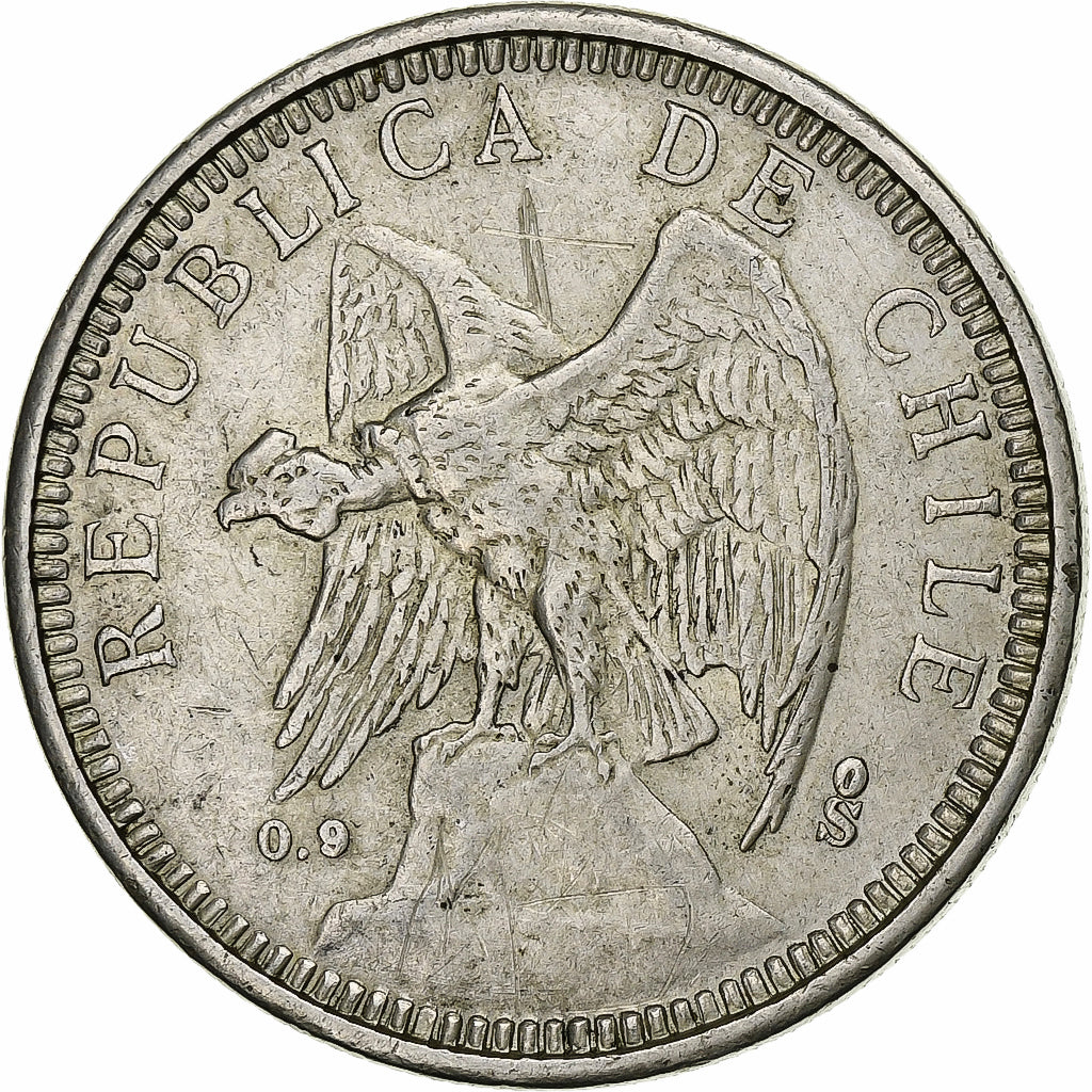 Chile, 5 Pesos, 1927, Santiago, Silver, EF(40-45), KM:173.1