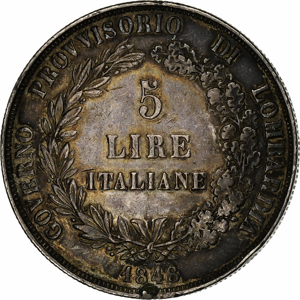 ITALIAN STATES, LOMBARDY-VENETIA, 5 Lire, 1848, Milan, Silver, EF(40-45)