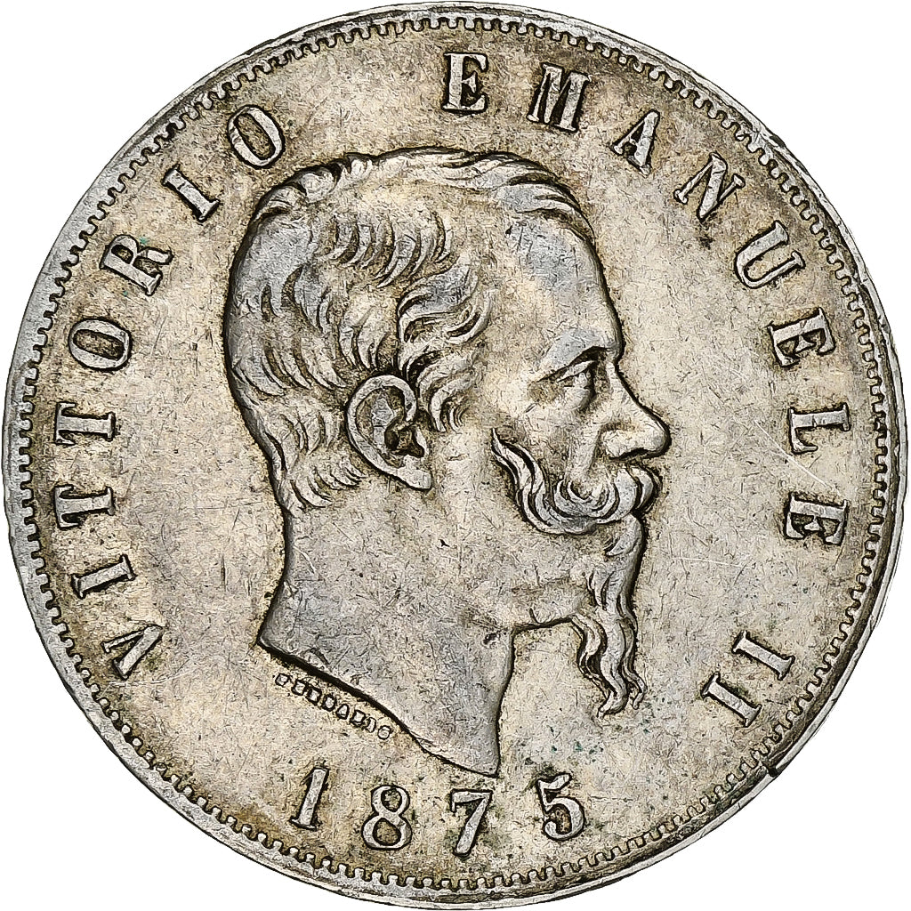 Itália, Vittorio Emanuele II, 5 Lire, 1875, Milan, Prata, VF(30-35), KM:8.3