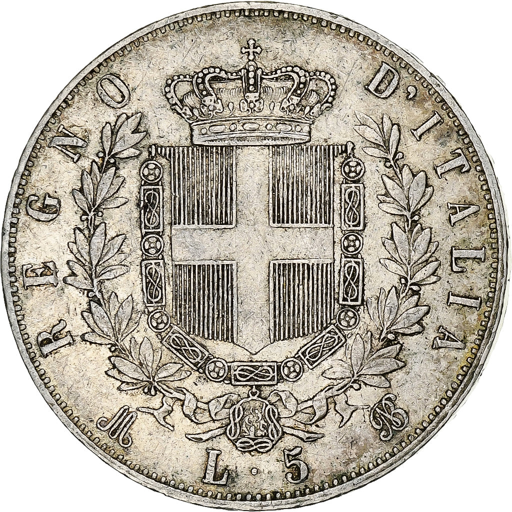 Itália, Vittorio Emanuele II, 5 Lire, 1875, Milan, Prata, VF(30-35), KM:8.3