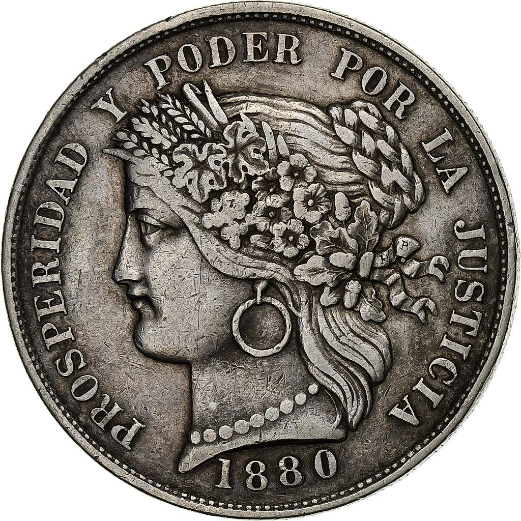 Peru, 5 Pesetas, 1880, Lima, Silver, EF(40-45), KM:201.2