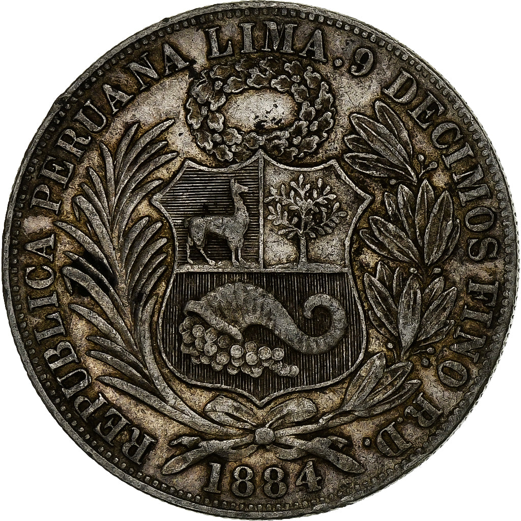 Perù, SOUTH PERU, Sol, 1884, Santiago, Argento, BB, KM:196.19